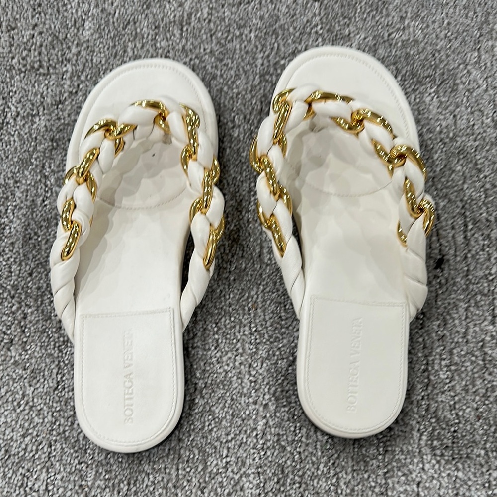 Bottega Veneta White and Gold Sandals
